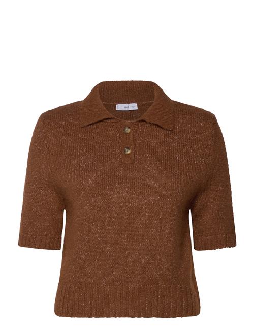 Knitted Polo Shirt With Ribbed Details Mango Brown