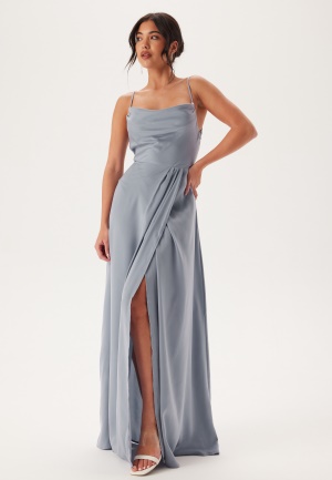 Bubbleroom Occasion Waterfall Slit Satin Gown Light blue 36