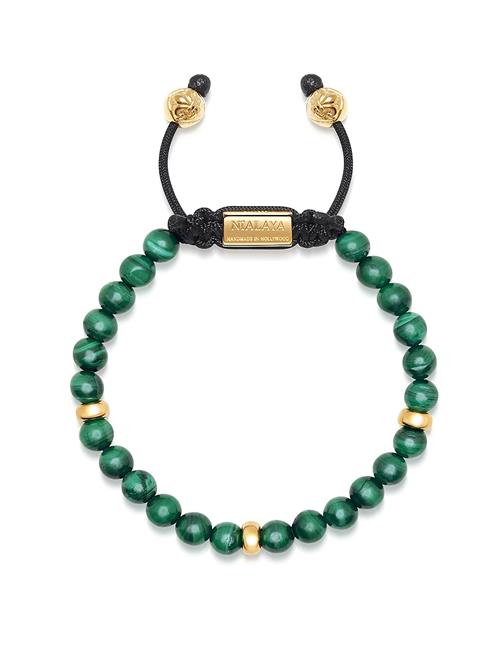 Men's Beaded Bracelet With Malachite And Gold Nialaya Green