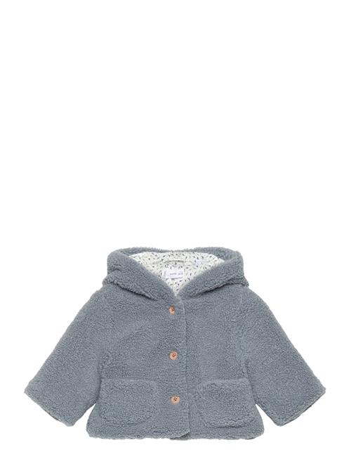 Shearling-Effect Hooded Coat Mango Blue