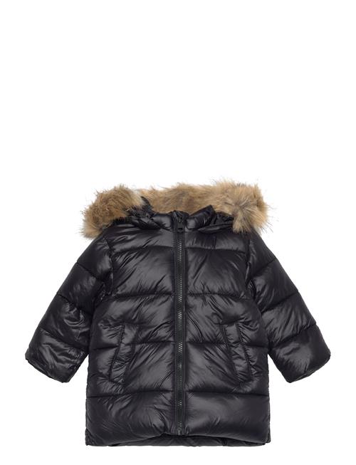 Mango Quilted Coat With Fur-Effect Hood Mango Black