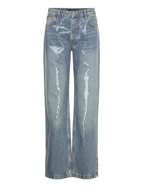 Jeans With Sequins Under Slits Mango Blue