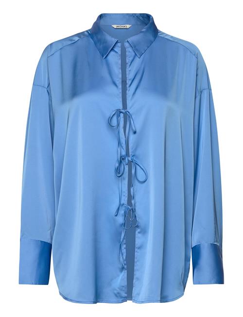 Monki Tiedetail Relaxed Satin Shirt Monki Blue