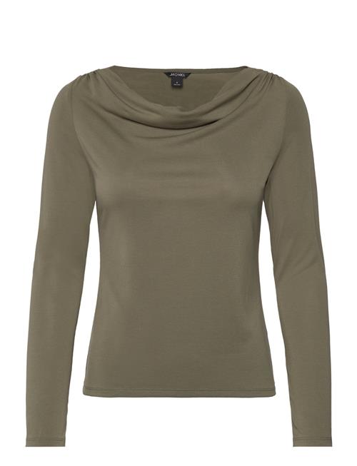 Long Sleeved Ruched Boat Neck Top Monki Khaki