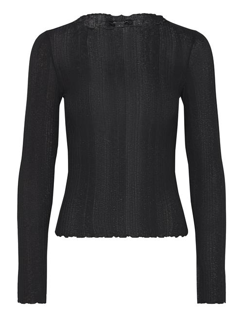 Monki Ribbed Long Sleeve Lettuce Hem Top Monki Black