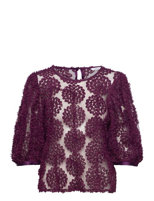 Bubbleroom Nadja 3D Flower Puff Sleeve Blouse Bubbleroom Burgundy