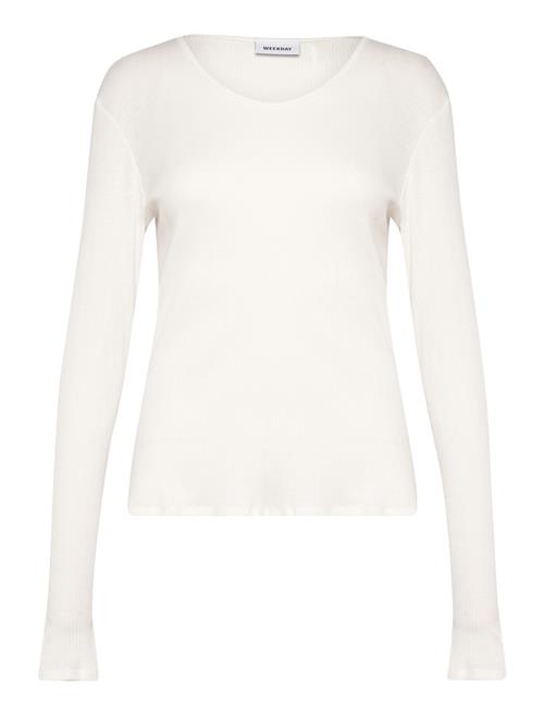 Sheer Rib Long Sleeve Top Weekday White