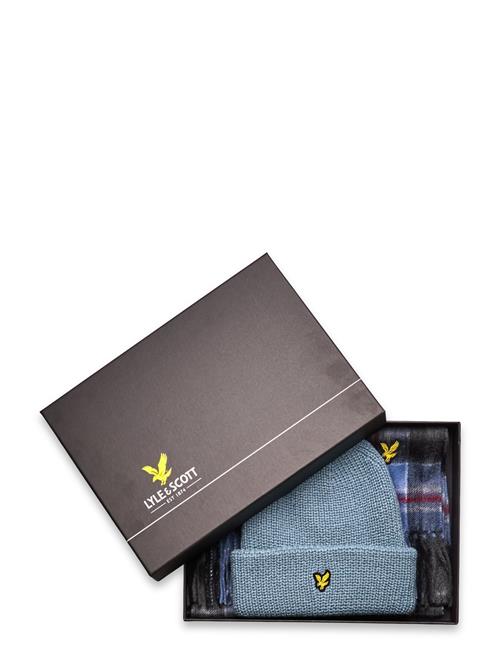 Lambswool Blend Checked Scarf And Beanie Gift Set Lyle & Scott Blue
