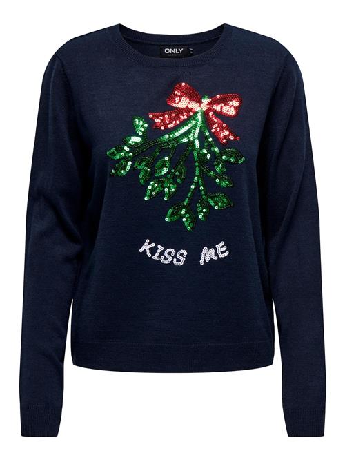 ONLY Pullover 'XMAS MISTLETOE'  natblå / grøn / rød / hvid