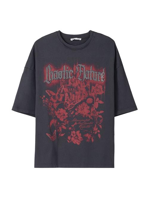 Bershka Shirts  mørkegrå / rød