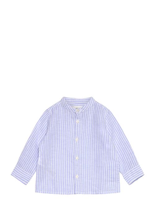 Striped Mandarin-Collar Linen Shirt Mango Blue