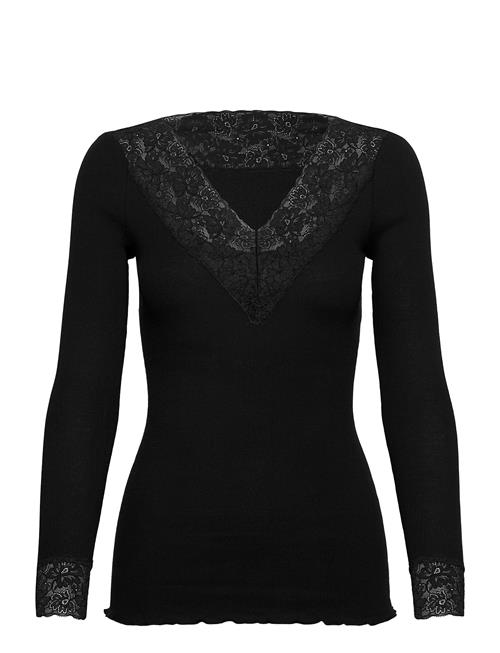 Rwbernadine Organic Ls V-Neck Lace Rosemunde Black