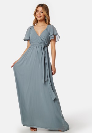 Goddiva Flutter Chiffon Dress Air Force Blue XXS (UK6)