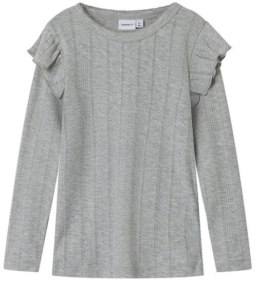 Name It Bluse - Noos - NmfJulia - Grey Melange m. Hulmønster