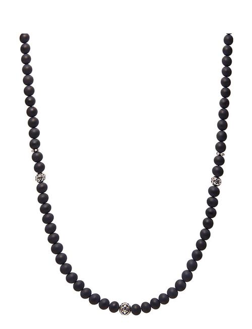 Nialaya Beaded Necklace With Matte Onyx And Silver Nialaya Black