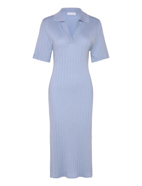 Davida Cashmere Fine Knit Rib Collar Dress Davida Cashmere Blue