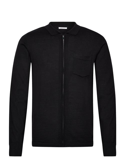 Lindbergh Merino Polo Collar Zip Cardigan Lindbergh Black