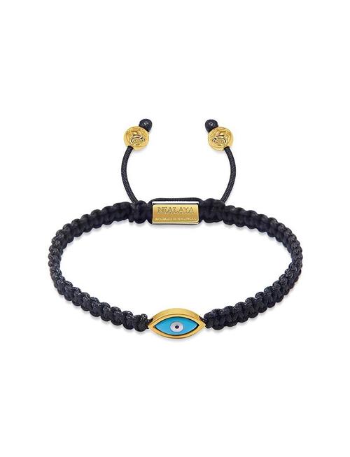 Nialaya Men's Black String Bracelet With Gold Evil Eye Nialaya Black