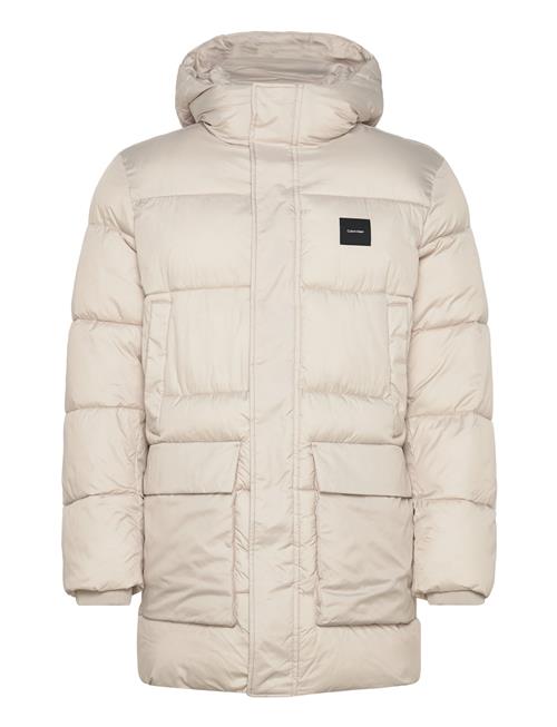 Calvin Klein Long Hooded Quilt Puffer Mw Calvin Klein Beige