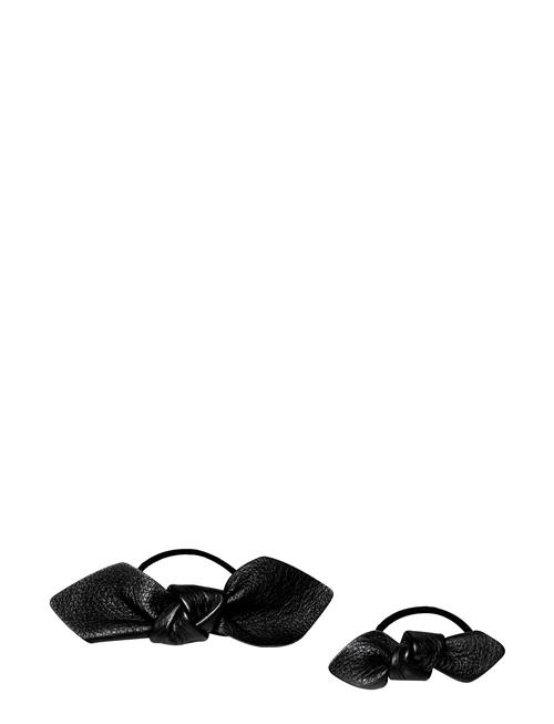 Corinne Leather Bow Hair Tie Big And Small 2-Pack Corinne Black