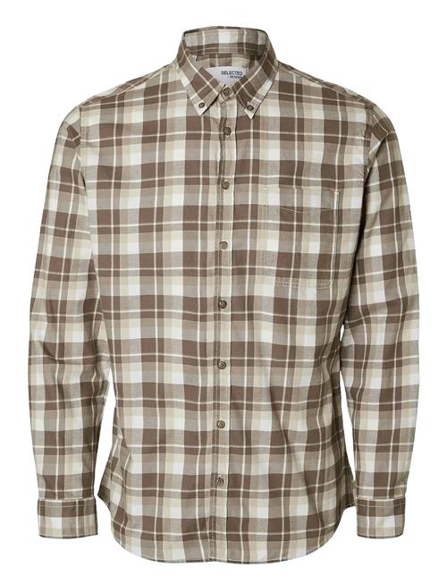 Slhslimowen-Brushed Shirt Ls D Selected Brown