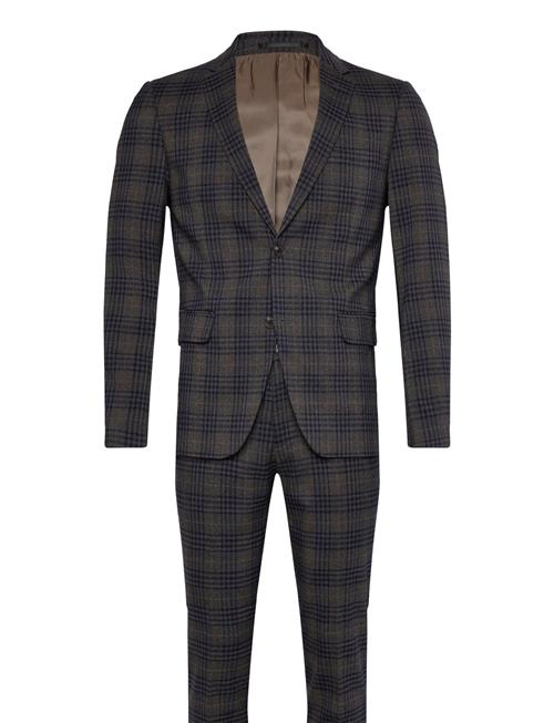 Checked Stretch Suit Lindbergh Brown