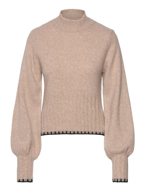 Se Contrast Edge Knitted Sweater Bubbleroom Beige ved Booztlet