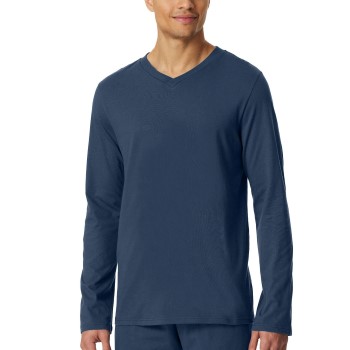 Schiesser Mix and Relax V-neck Long Sleeve Blå bomuld 3XL Herre