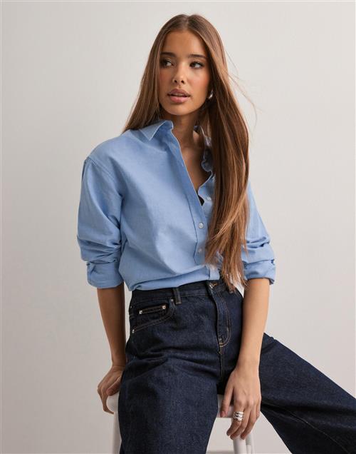 Pieces - Blå - Pcpoppy Ls Oxford Loose Shirt Wvn N