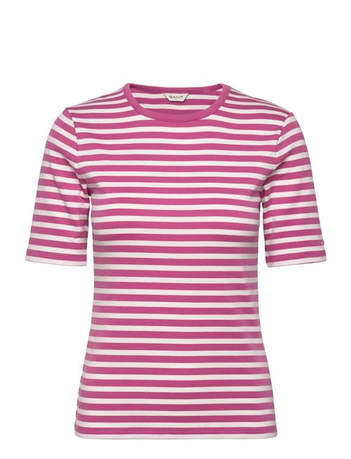 GANT Slim Striped 1X1 Ribbed Ss T-Shirt GANT Pink