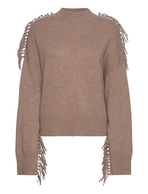 Boxy O-Neck Sweater Fringes Davida Cashmere Beige