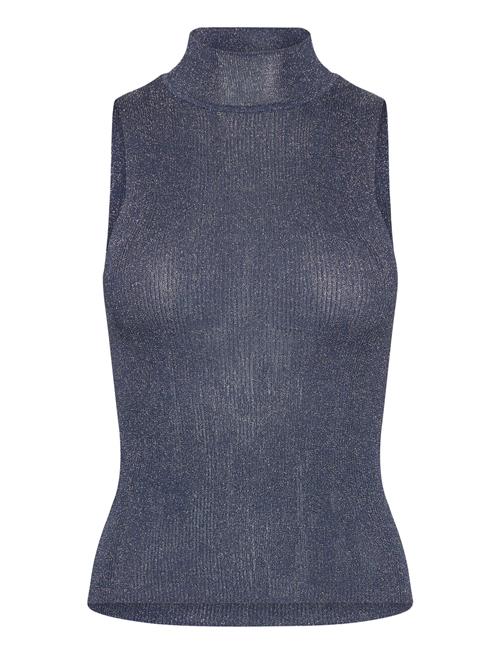 Lurex Knitted Top With Perkins Neck Mango Blue