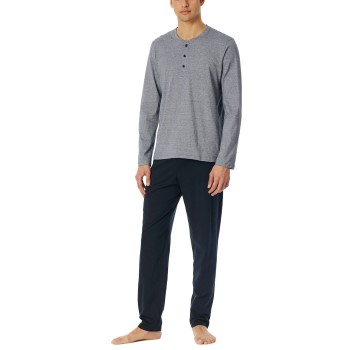 Schiesser Casual Essentials Long Pyjama Button Mørkblå bomuld Small Herre