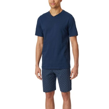 Schiesser Casual Essentials Short Pyjama V-neck Mørkblå bomuld Small Herre