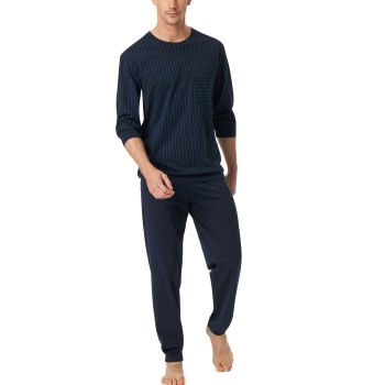 Schiesser Comfort Essentials Long Plus Pyjamas Mørkblå bomuld 4XL Herre