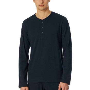 Schiesser Mix and Relax Long Shirt Button Placket Mørkblå bomuld Large Herre