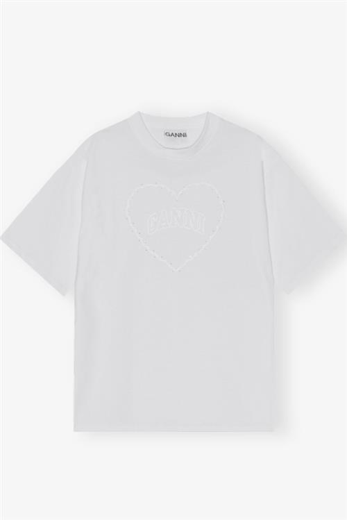 Ganni - T-shirt - Bright White - Heavy Cotton Heart - Drop