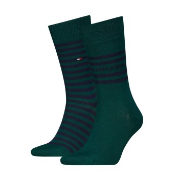 Tommy Hilfiger Legwear Tommy Hilfiger Strømper 2P Men Breton Crew Socks Mørkgrøn  Str 39/42 Herre