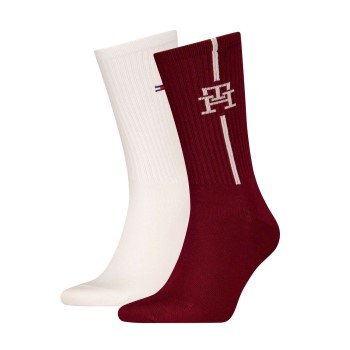 Tommy Hilfiger Legwear Tommy Hilfiger Strømper 2P Monogram Sock Hvid/Rød Str 39/42 Herre