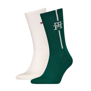 Tommy Hilfiger Legwear Tommy Hilfiger Strømper 2P Monogram Sock Grøn/Hvid Str 39/42 Herre