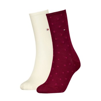 Tommy Hilfiger Legwear Tommy Hilfiger Strømper 2P Women Dot Sock Hvid/Rød Str 35/38 Dame