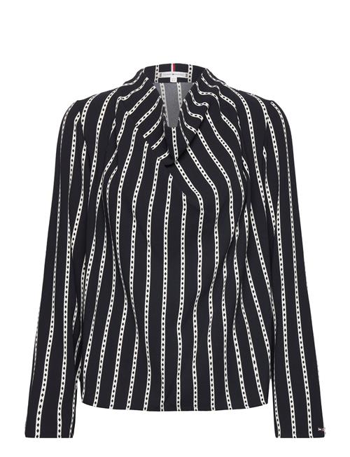 Argyle Stripe Cowl Neck Blouse Tommy Hilfiger Black