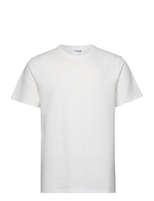 Selected Homme Slhsander Seersucker Ss O-Neck Tee Selected Homme White