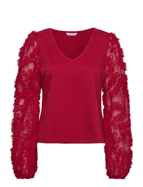 3D Floral Sleeve V-Neck Top Bubbleroom Red