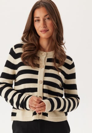 VILA Vidrea L/S O-NECK KNIT CARDIGA Birch Stripes:black Beauty XL