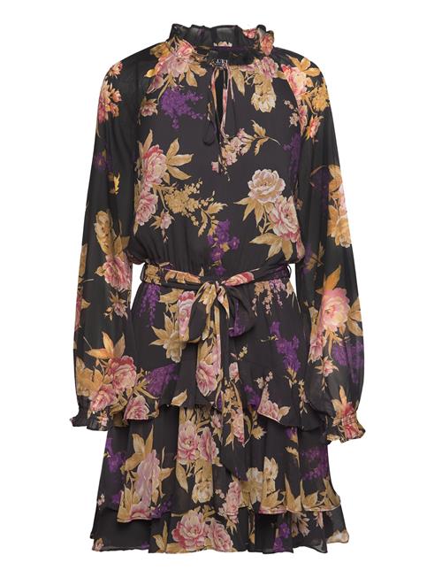 Lauren Ralph Lauren Floral Belted Crinkle Georgette Dress Lauren Ralph Lauren Black