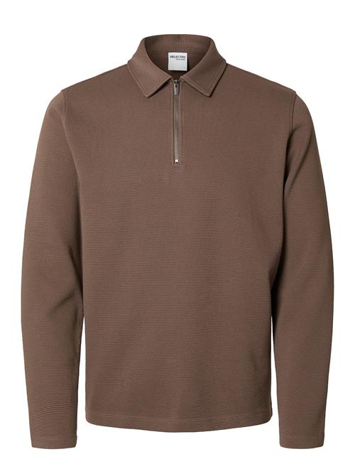 Slhmarc Rib Ls Polo Selected Homme Brown