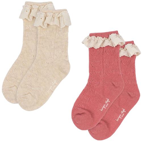 Konges Sløjd 2-Pack Pointelle-strømper Pink Mix | Lyserød | 22-24 EU