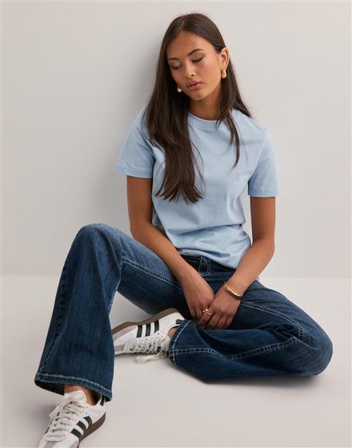 Selected Femme - Blå - Slfmyessential Ss O-Neck Tee Noos