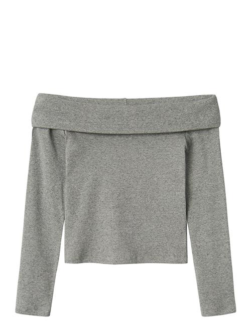 Nlfkula Ls Off Shoulder Rib Top LMTD Grey